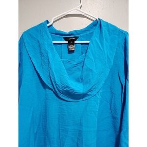Ali Miles Cowl Neck Top Womens‎ Sz L Blue Black button 3/4 Sleeve, Preowned
